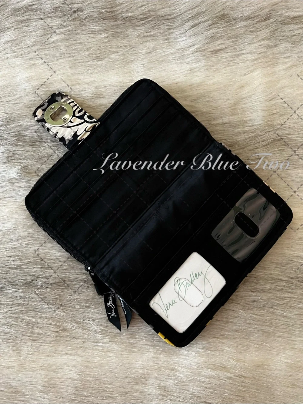 VERA BRADLEY Baroque 2008 Long Turnlock Wallet Black Yellow Y2K